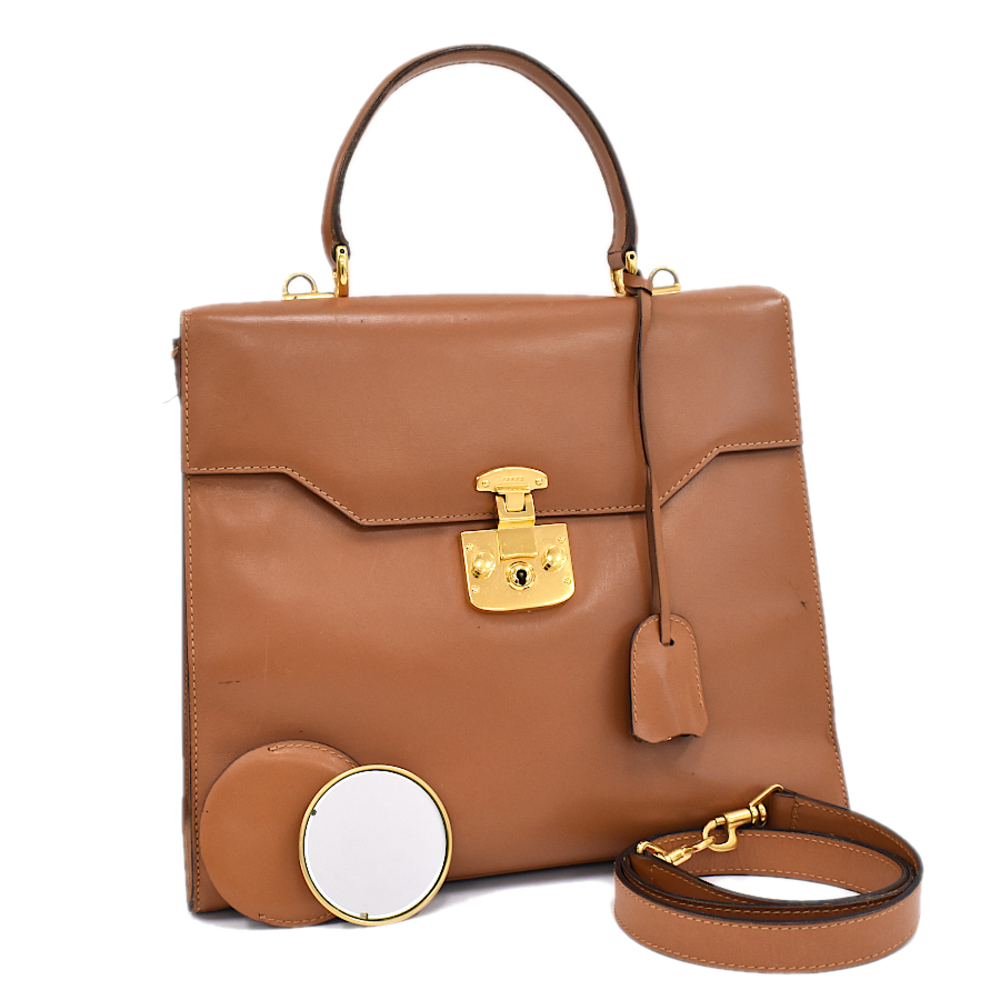 Gucci 2way Handbag Shoulder Lady Lock Leather Brown